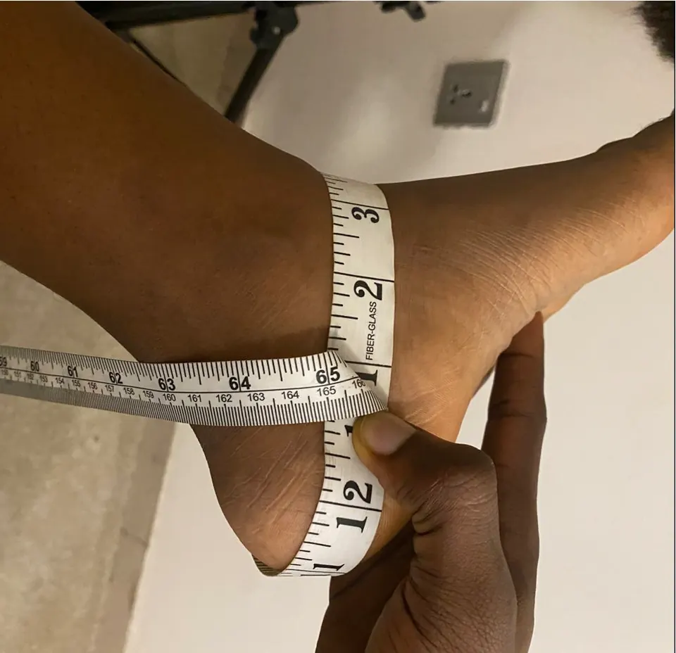 Ankle circumference measured with a tape